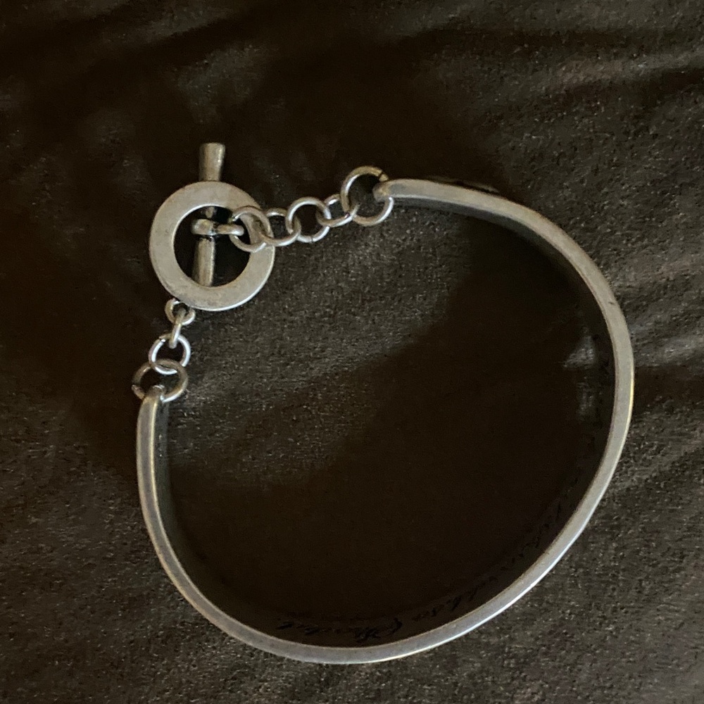 Hammered Silver Tone Toggle Closure Bracelet With… - image 7